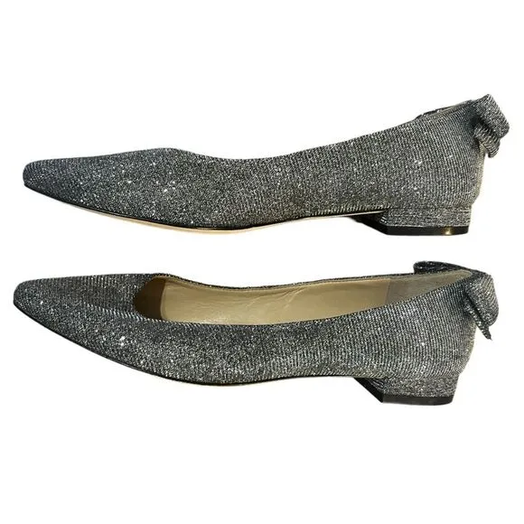 Talbots Edison Bow Flats Silver Sparkle Pointed Toe Womens 7.5