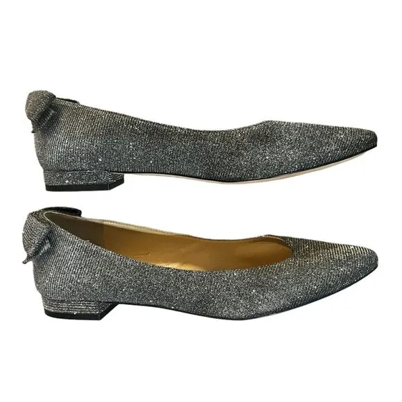 Talbots Edison Bow Flats Silver Sparkle Pointed Toe Womens 7.5