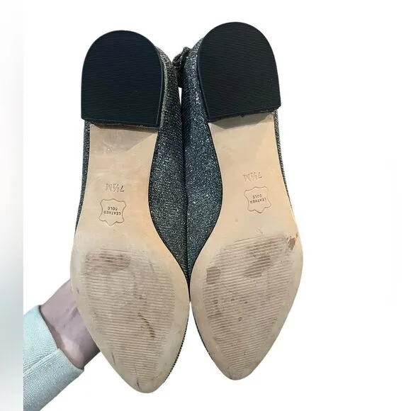 Talbots Edison Bow Flats Silver Sparkle Pointed Toe Womens 7.5