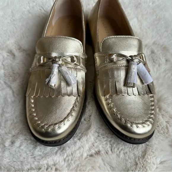 Talbots Laura leather tassel loafers Size 9 Gold Metallic Minimalist Corpcore