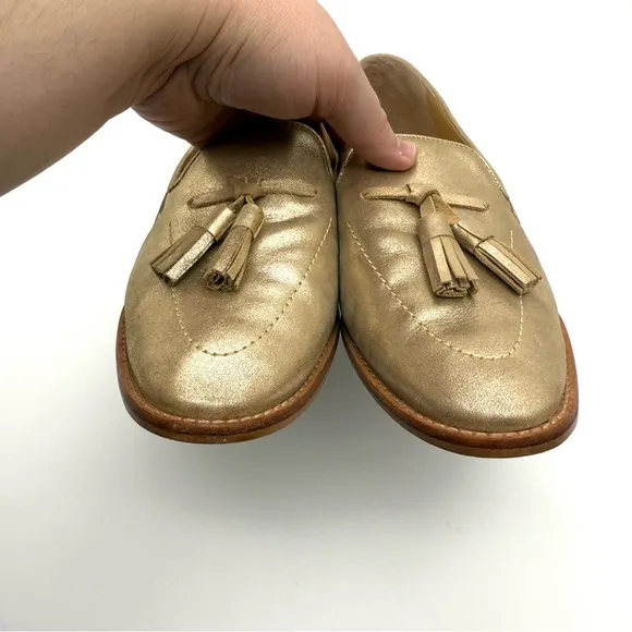 Talbots Leighton Tassel Loafers Gold Metallic Suede 8