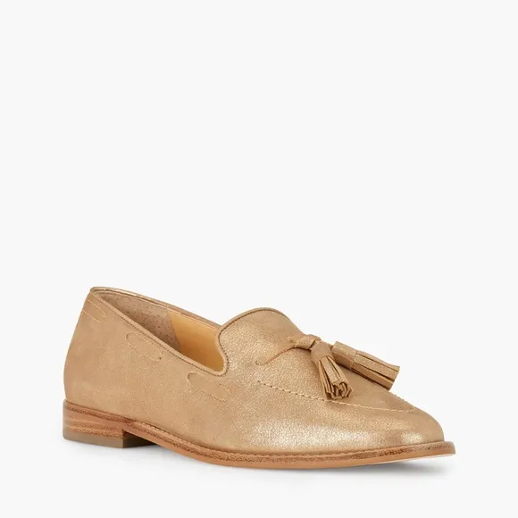 Talbots Leighton Tassel Loafers Gold Metallic Suede 8