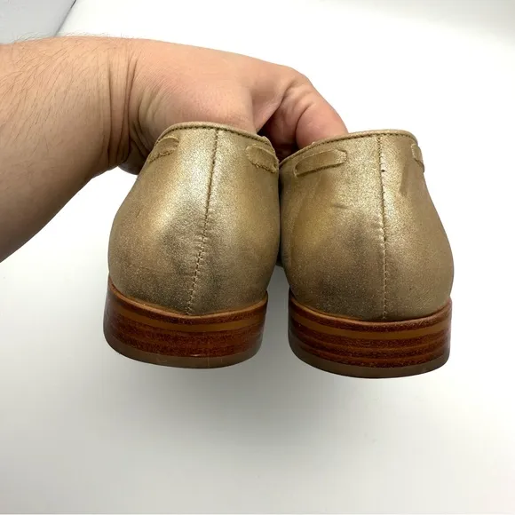 Talbots Leighton Tassel Loafers Gold Metallic Suede 8