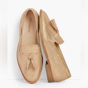 Talbots Leighton Tassel Loafers Gold Metallic Suede 8
