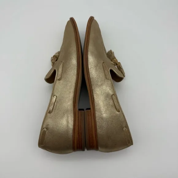 Talbots Leighton Tassel Loafers Gold Metallic Suede 8