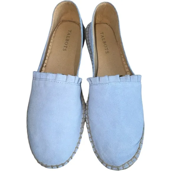 TALBOTS | NEW Izzy Espadrilles Suede Slip On Shoe Leather   Memory Foam Blue 7.5