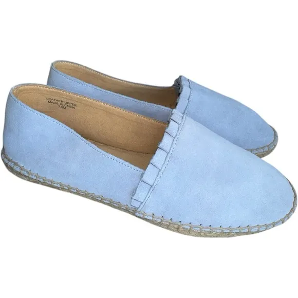TALBOTS | NEW Izzy Espadrilles Suede Slip On Shoe Leather   Memory Foam Blue 7.5