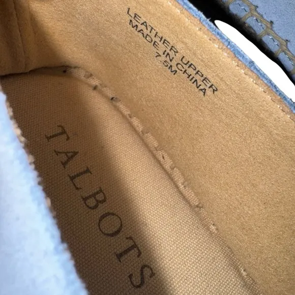TALBOTS | NEW Izzy Espadrilles Suede Slip On Shoe Leather   Memory Foam Blue 7.5