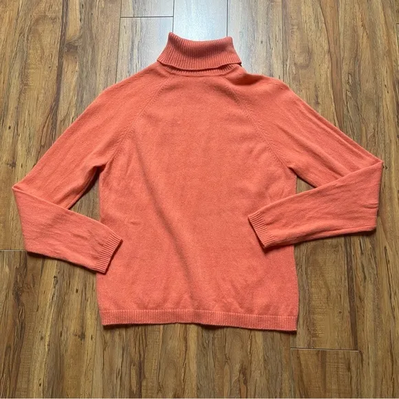 Talbots Peachy Orange Pure Cashmere Turtleneck Sweater Fits S-M