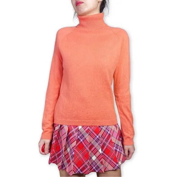 Talbots Peachy Orange Pure Cashmere Turtleneck Sweater Fits S-M