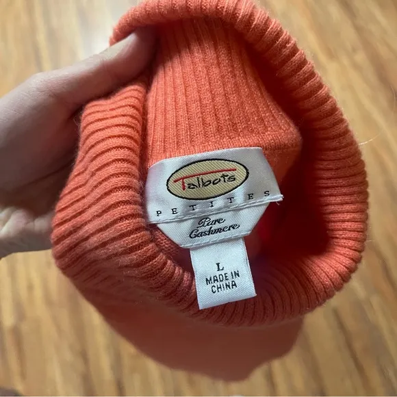 Talbots Peachy Orange Pure Cashmere Turtleneck Sweater Fits S-M