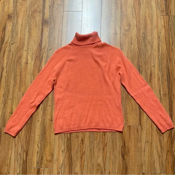 Talbots Peachy Orange Pure Cashmere Turtleneck Sweater Fits S-M