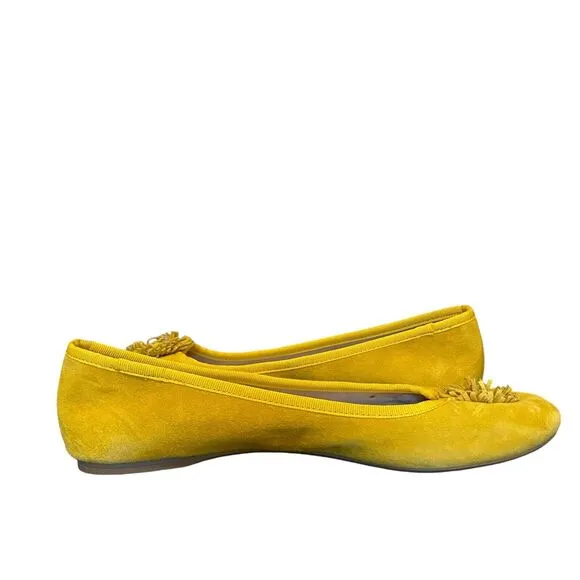 Talbots Penelope Pom Pom Ballet Flats 7.5 Suede Mustard Yellow Preppy Academia