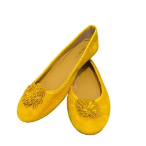 Talbots Penelope Pom Pom Ballet Flats 7.5 Suede Mustard Yellow Preppy Academia