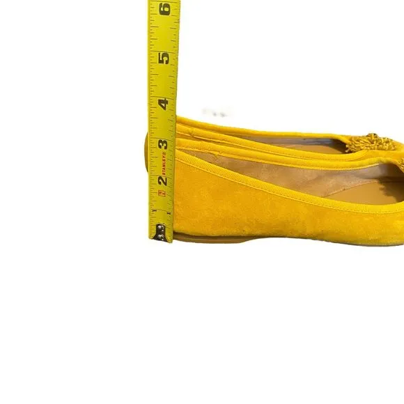 Talbots Penelope Pom Pom Ballet Flats 7.5 Suede Mustard Yellow Preppy Academia