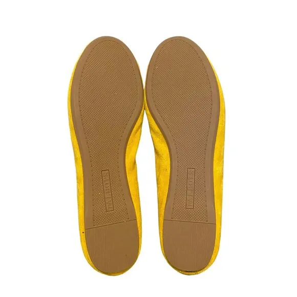 Talbots Penelope Pom Pom Ballet Flats 7.5 Suede Mustard Yellow Preppy Academia