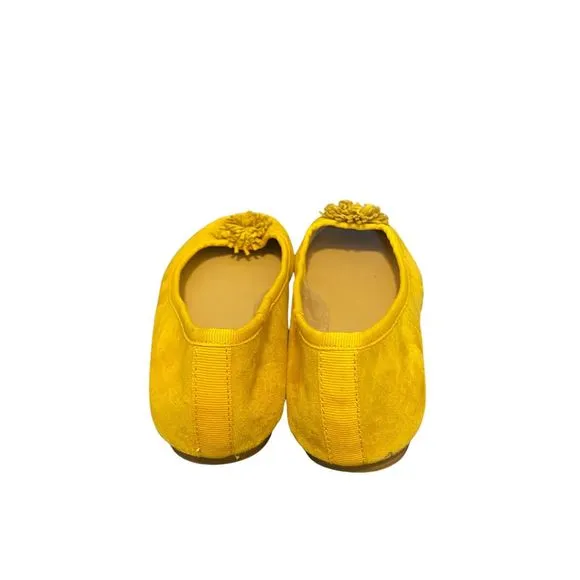 Talbots Penelope Pom Pom Ballet Flats 7.5 Suede Mustard Yellow Preppy Academia