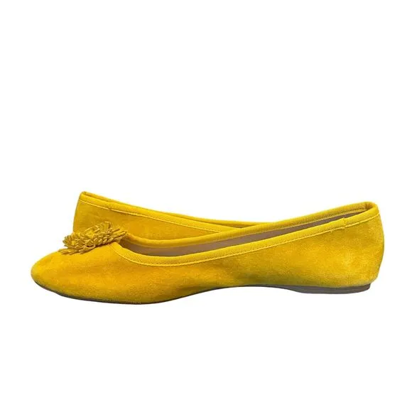 Talbots Penelope Pom Pom Ballet Flats 7.5 Suede Mustard Yellow Preppy Academia