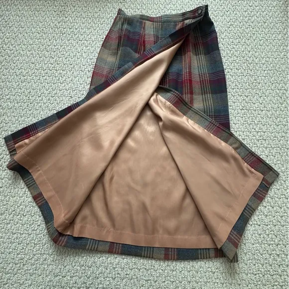 Talbots Red Blue Wool Plaid Wrap Vintage Lined Midi Skirt Size 6