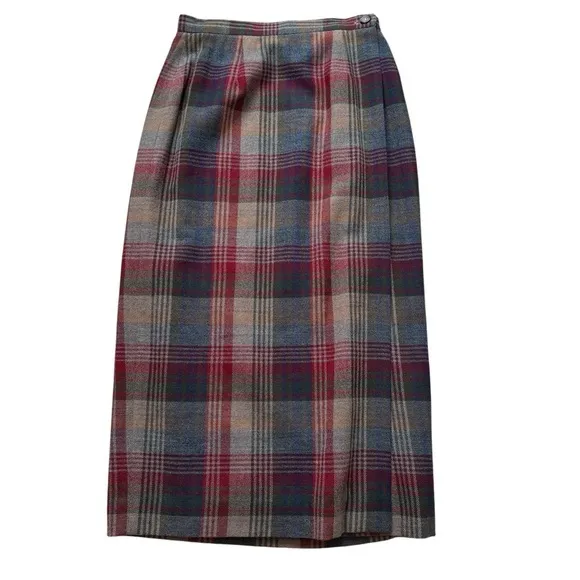 Talbots Red Blue Wool Plaid Wrap Vintage Lined Midi Skirt Size 6