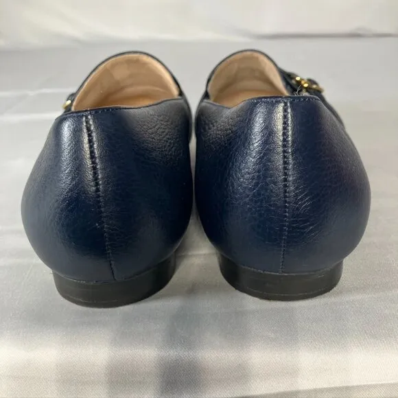 Talbots Ryan D-Ring Loafers - Tonal Webbing Navy Leather Womens 9.5M P203041445