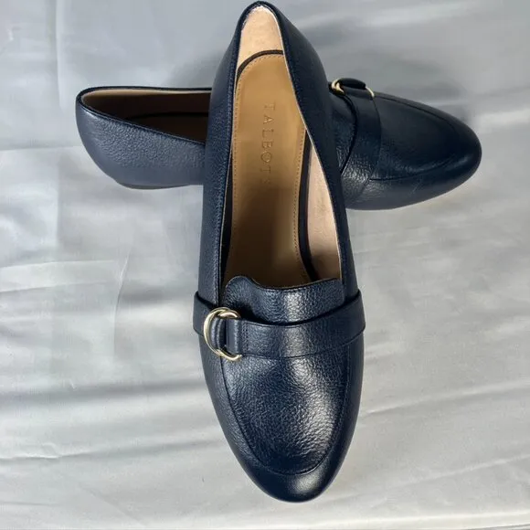 Talbots Ryan D-Ring Loafers - Tonal Webbing Navy Leather Womens 9.5M P203041445