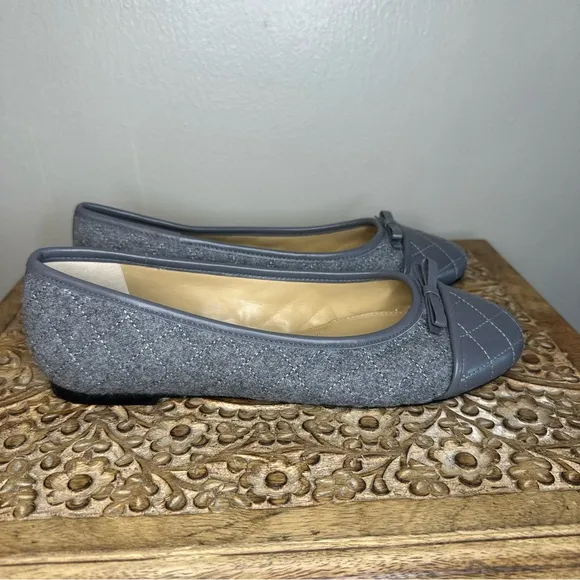 Talbots Women’s Blair Dark Grey Cap Toe Ballet Quilted Flats