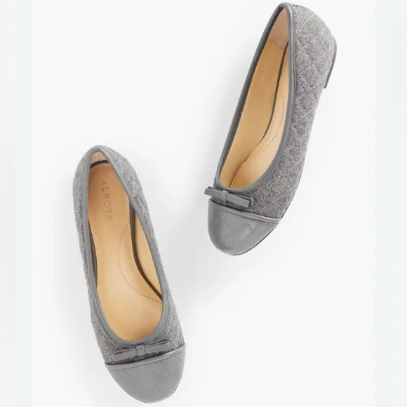 Talbots Women’s Blair Dark Grey Cap Toe Ballet Quilted Flats