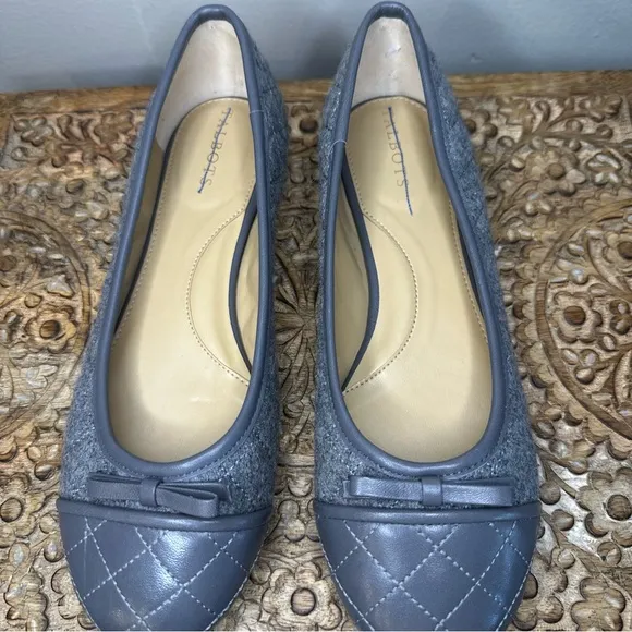 Talbots Women’s Blair Dark Grey Cap Toe Ballet Quilted Flats