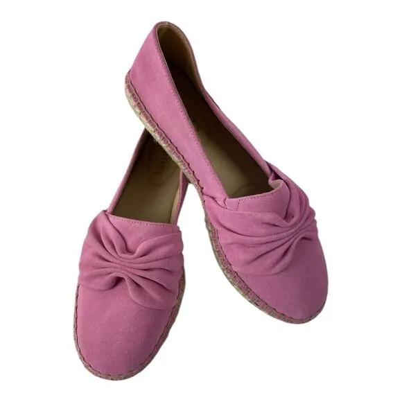 Talbots Women's Suede Espadrilles Slipon Flats Bow Detail Barbie Pink Size 7