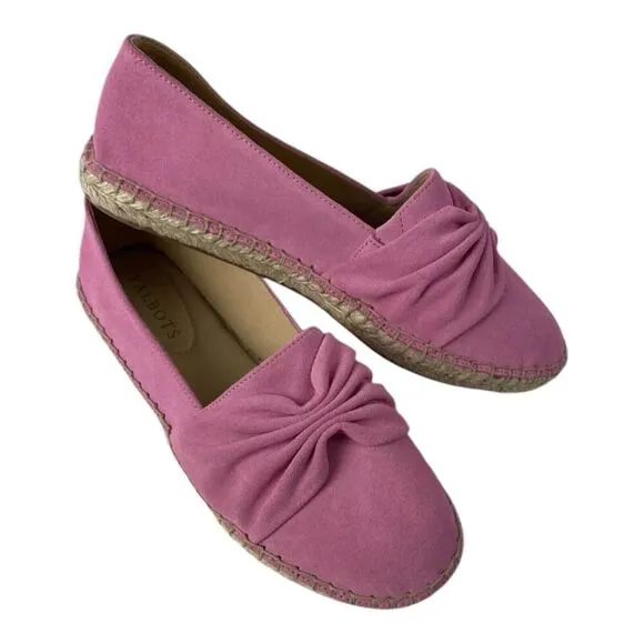 Talbots Women's Suede Espadrilles Slipon Flats Bow Detail Barbie Pink Size 7