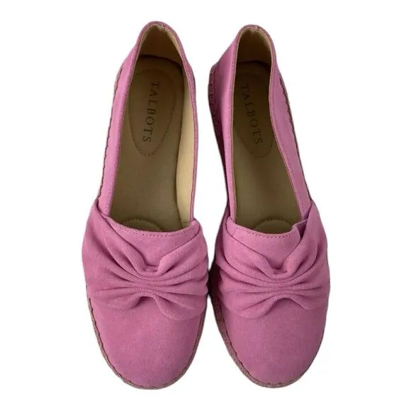 Talbots Women's Suede Espadrilles Slipon Flats Bow Detail Barbie Pink Size 7