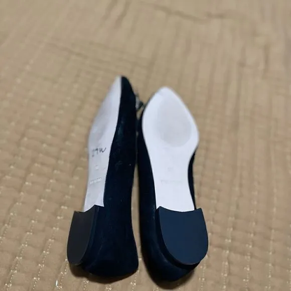 Talbots Black leather upper bow rhinestone flat 5M