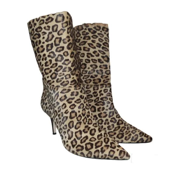 TAMARA MELLON | Leopard Print Pony Hair Mid-Calf Boots in Size EU 37.5