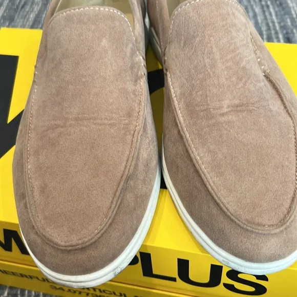 Tan Loafers Slip-Ons with Soft Suede Upper and Flat Sole