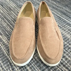 Tan Loafers Slip-Ons with Soft Suede Upper and Flat Sole