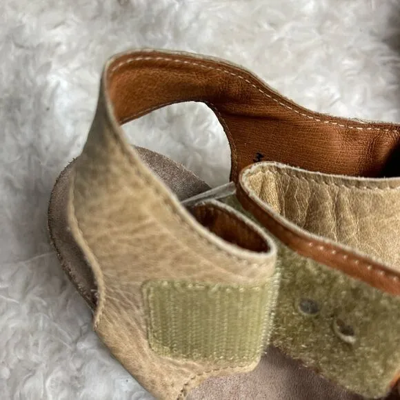 Taos Carousel leather distressed strap sandals Velcro closure antique brassSZ7.5