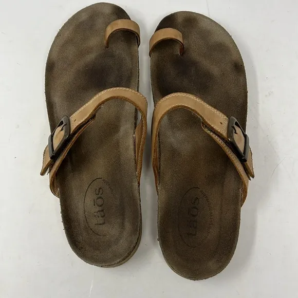 TAOS FOOTWEAR TOE RING CARAMEL Brown Leather Sandals EU 41 US 10-10.5