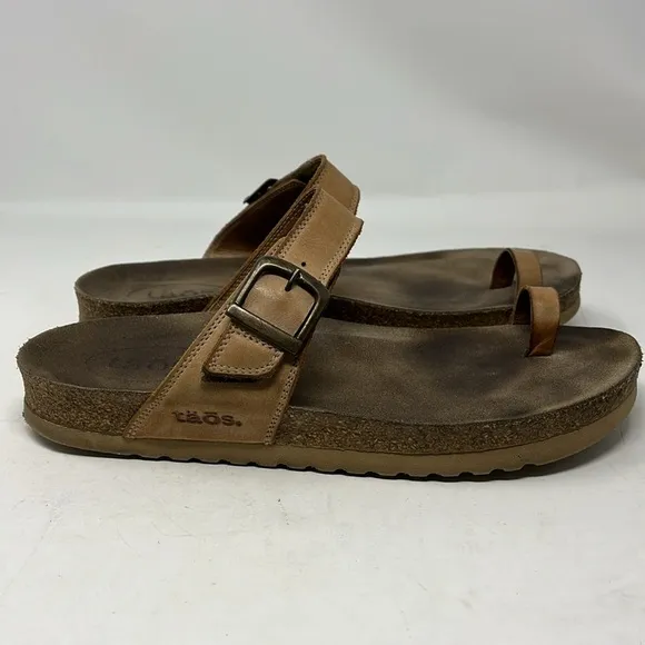 TAOS FOOTWEAR TOE RING CARAMEL Brown Leather Sandals EU 41 US 10-10.5
