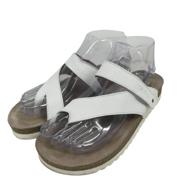 Taos Lola White Leather Toe Loop Sandals Size EU 37 US 6.-6.5 Thong Hook &amp; Loop