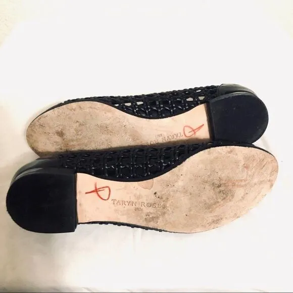 Taryn Rose Beatriz Woven Leather Black Flats Size 8.5