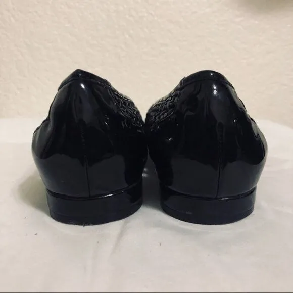 Taryn Rose Beatriz Woven Leather Black Flats Size 8.5