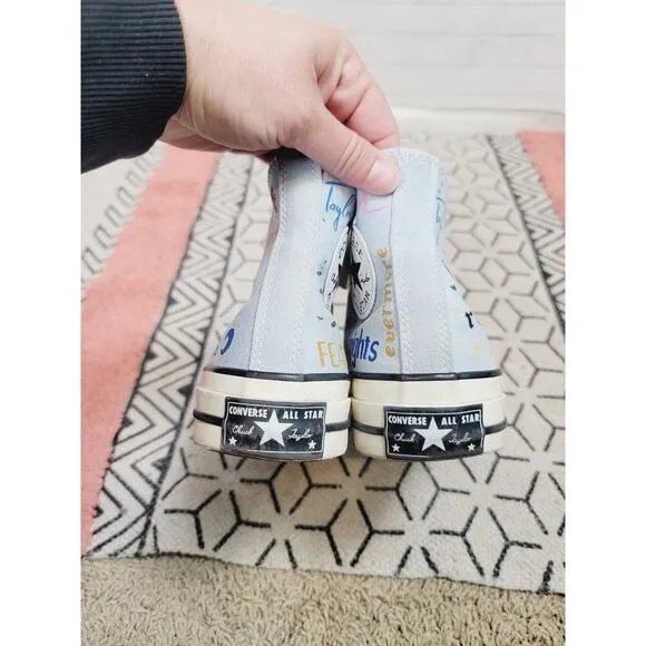 TAYLOR SWIFT CUSTOM PAINTED ALBUM TITLES CONVERSE HIGH TOP SNEAKERS, SZ 6.5