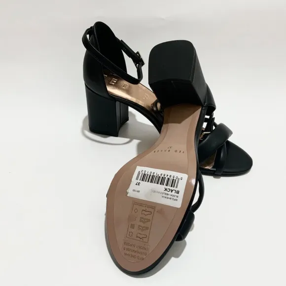 Ted Baker Sheaha Ankle Strap Heels Black Leather Sandal Block Heel Pumps 37 6.5