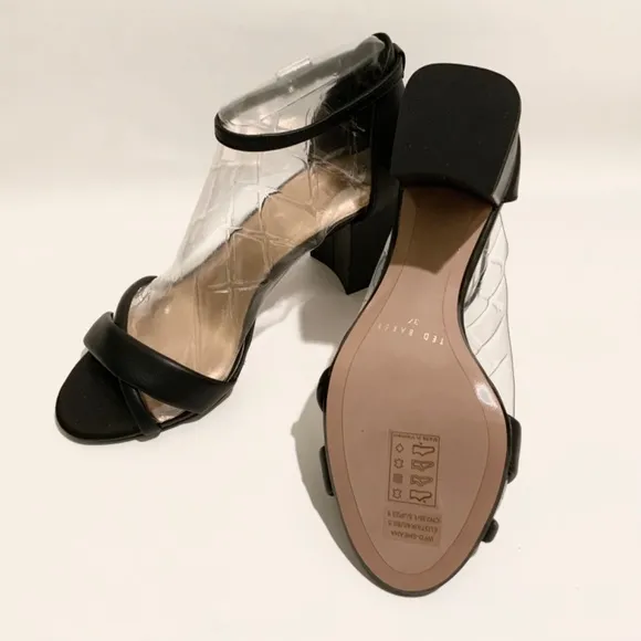Ted Baker Sheaha Ankle Strap Heels Black Leather Sandals 6.5 Block Heel Pumps 37