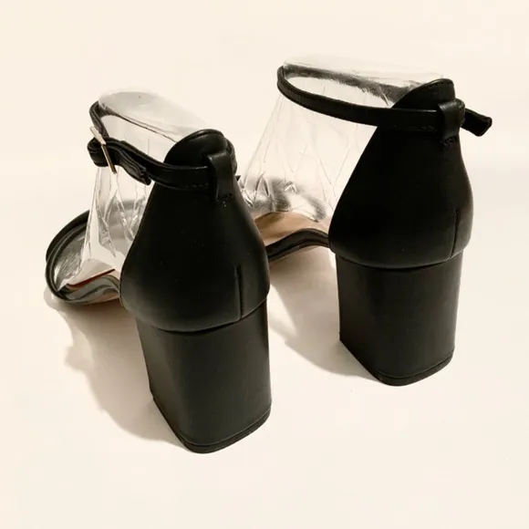 Ted Baker Sheaha Ankle Strap Heels Black Leather Sandals 6.5 Block Heel Pumps 37