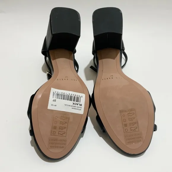Ted Baker Sheaha Ankle Strap Heels Black Leather Sandals 6.5 Block Heel Pumps 37