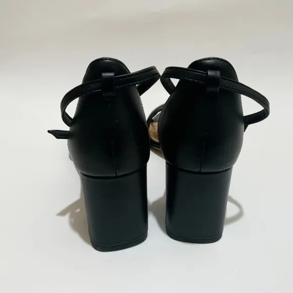 Ted Baker Sheaha Ankle Strap Heels Black Leather Sandals 6.5 Block Heel Pumps 37