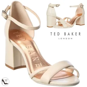 Ted Baker Sheaha Ankle Strap Heels Ivory Nude Leather Block Heel Sandals 8  38.5