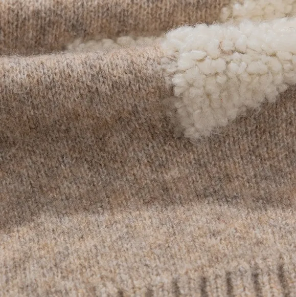 Teddy Fuzzy Sherpa Terry Star Knit Cardigan Long Sleeve Oversized Button Sweater